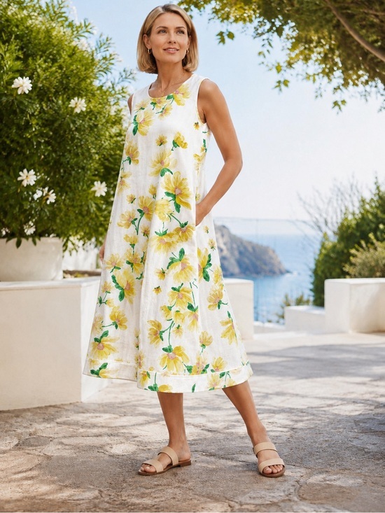 Charter Club Dresses & Skirts - Linen Floral Flowy Midi Dress